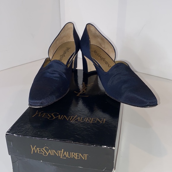 YSL Vogue Arianna D’Orsay pumps in Navy fabric & leather Made in Italy EUC 9 Nar - Picture 7 of 13